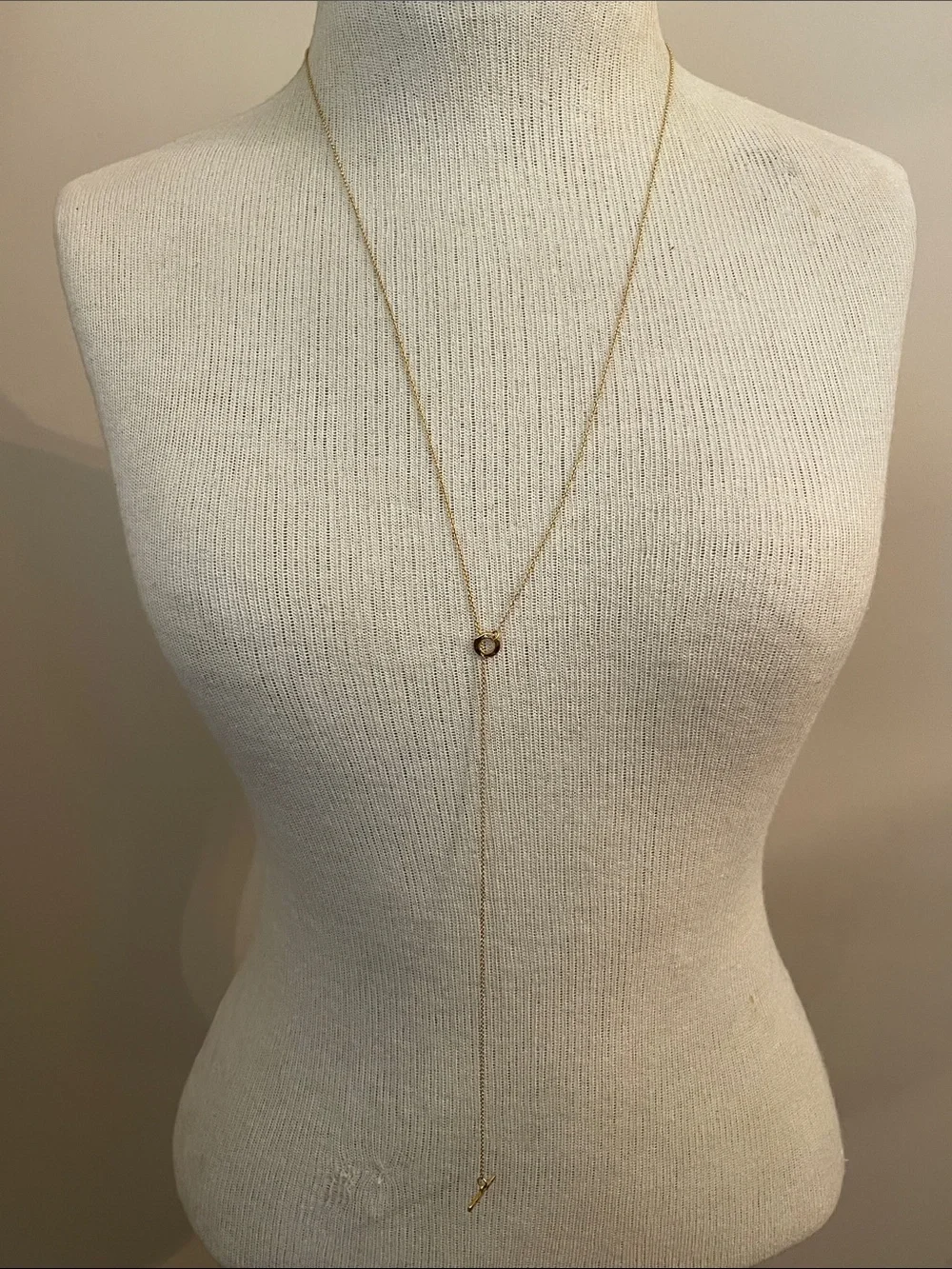 Trendy Gold-tone Long Lariat Necklace - Bar & Circle Necklace